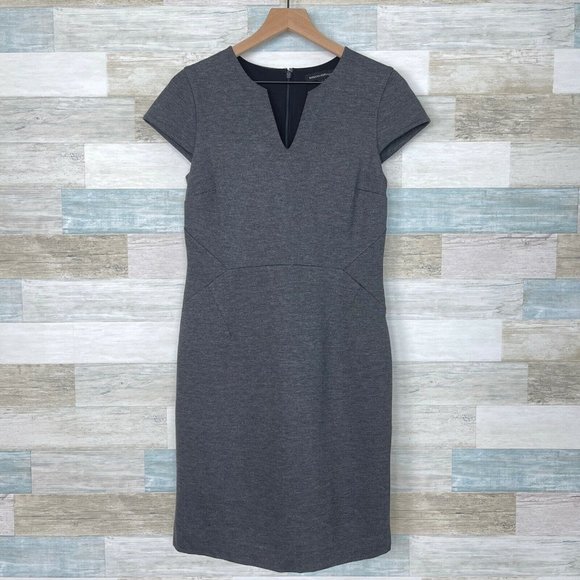 Banana Republic Seamed Ponte Sheath Dress Gray Lined Stretch Career Womens 4 - Picture 1 of 9